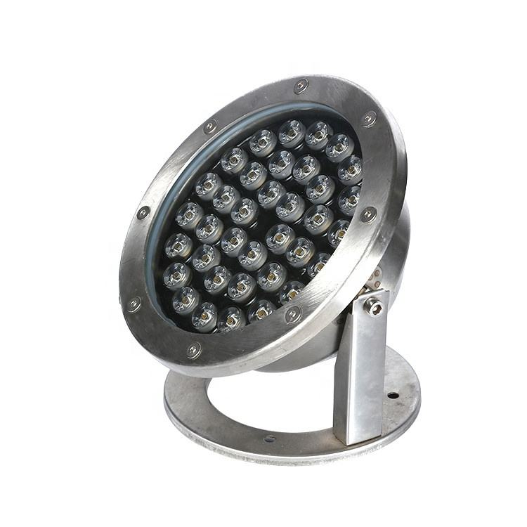 High-power stainless steel IP68 12V 3000K 6000K 36W LED underwater light for ponds.