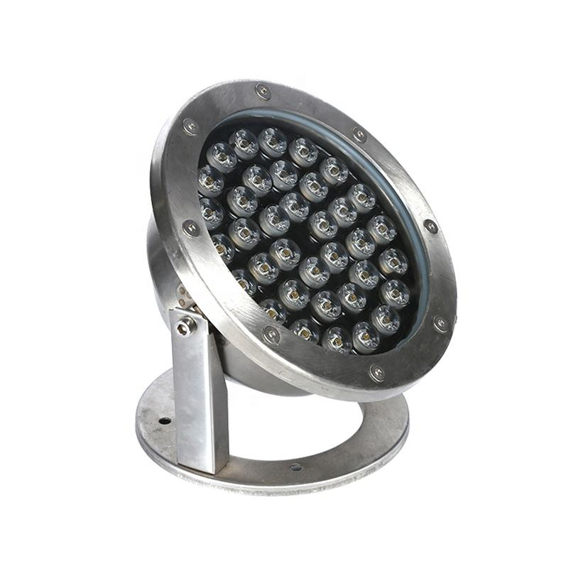High-power stainless steel IP68 12V 3000K 6000K 36W LED underwater light for ponds.
