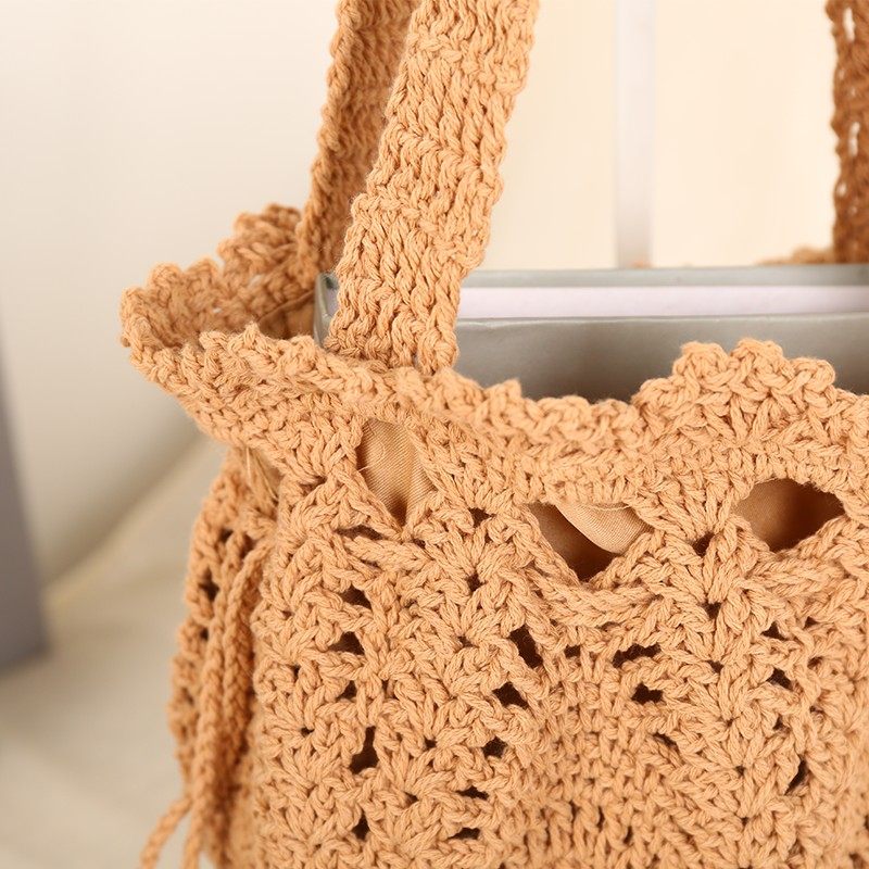 Fashionable and casual hollow one-shoulder cotton woven bag