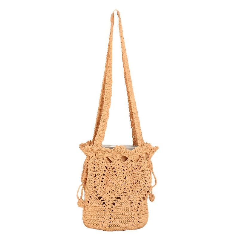 Fashionable and casual hollow one-shoulder cotton woven bag