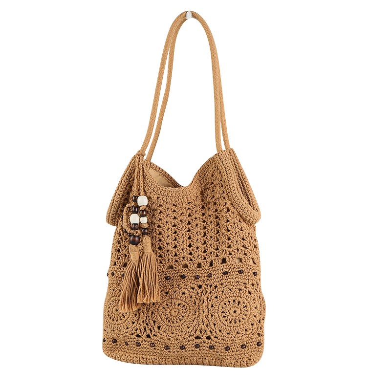 Wooden beaded tassel shoulder bag