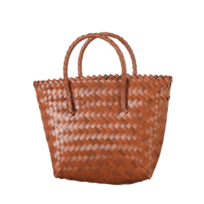 Imitation rattan straw woven bag, versatile basket bag, long shoulder strap, hand-woven rattan tote bag, shoulder bag, women's bag