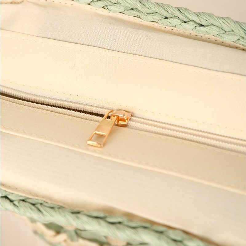 Versatile striped straw woven minimalist commuter tote bag