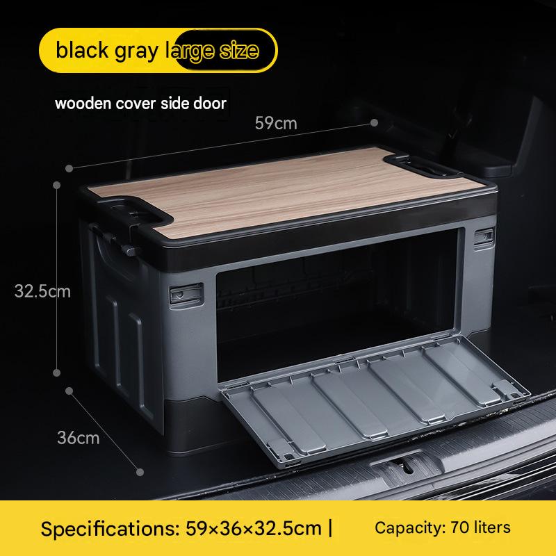 Camping Storage Box with Wooden Lid, Car Trunk Organizer, Foldable Outdoor Camping Container