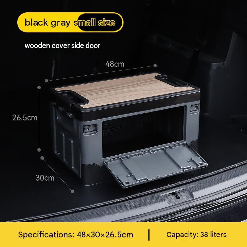 Camping Storage Box with Wooden Lid, Car Trunk Organizer, Foldable Outdoor Camping Container