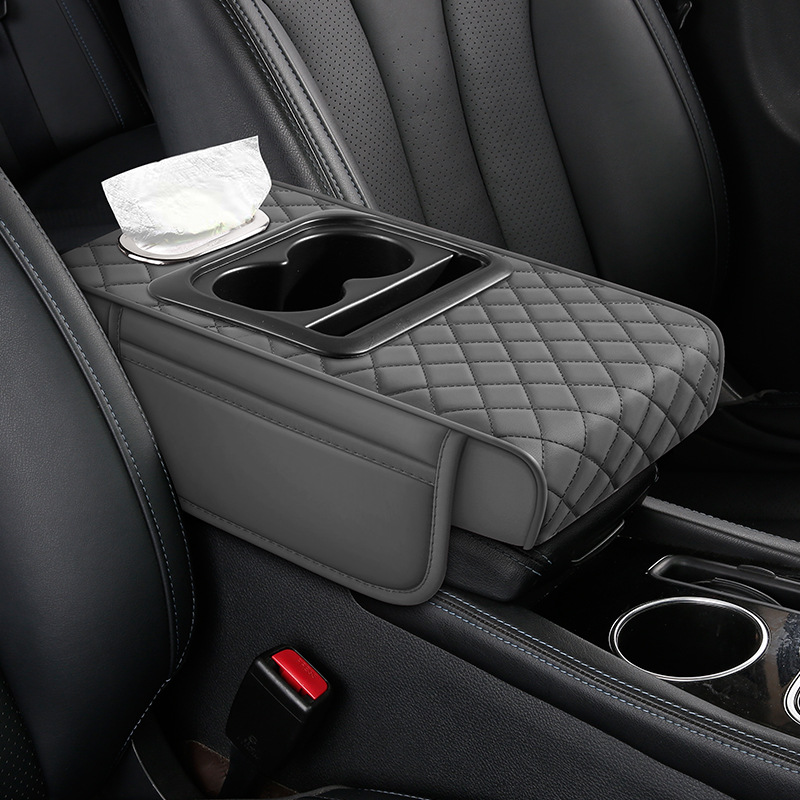 Multi-functional Car Armrest Pad with Tissue Box, Universal Center Console Armrest Heightening Cushion, Wholesale Custom Logo Available