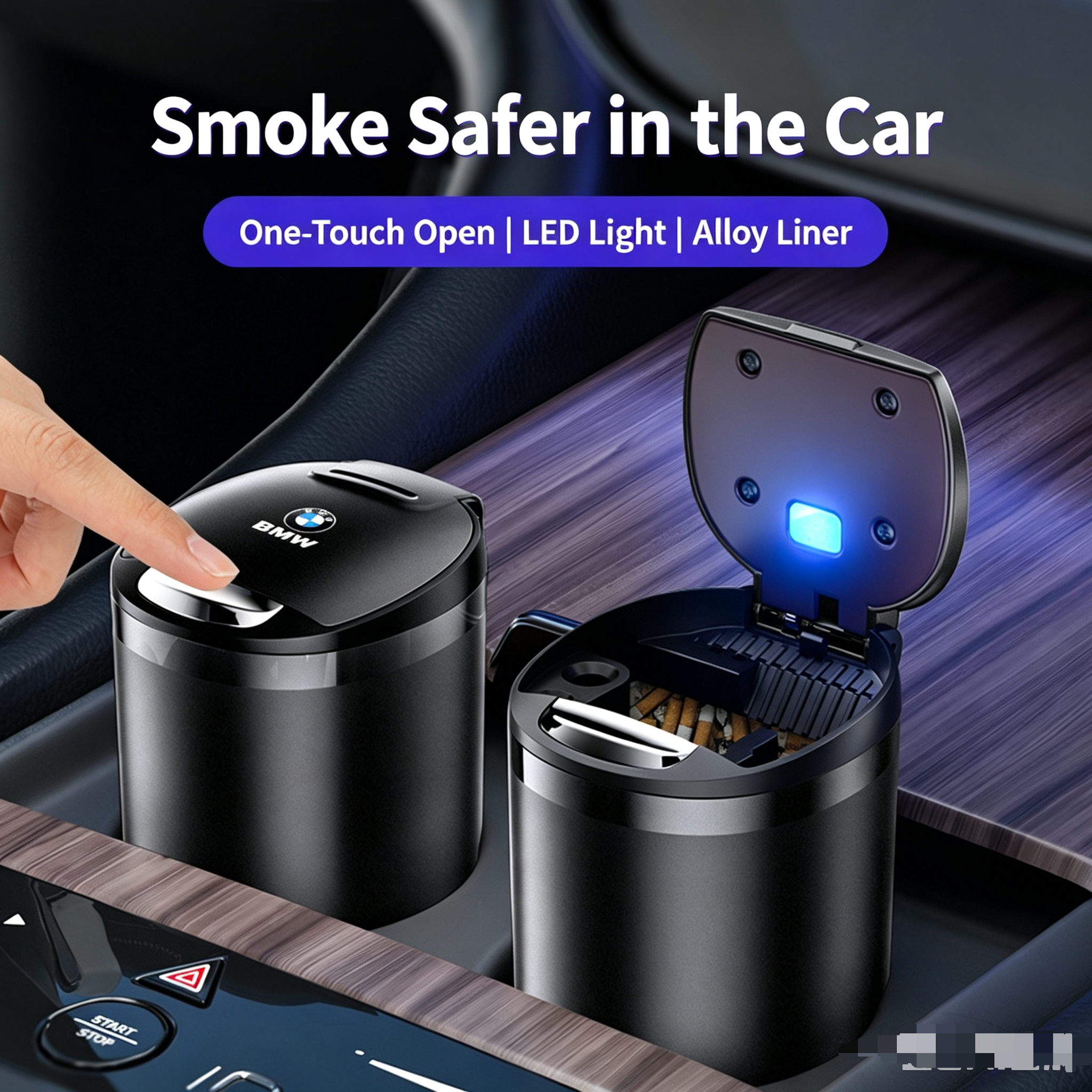 Premium Metal Car Ashtray with Lid, Ash Leak-proof Portable Car Interior Ornament, Car Accessories for Men & Women, Wholesale & Custom