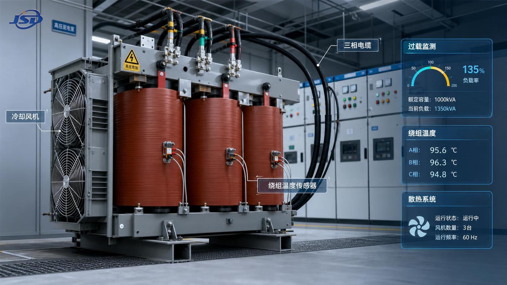 How should operators handle a dry type power transformer overload?