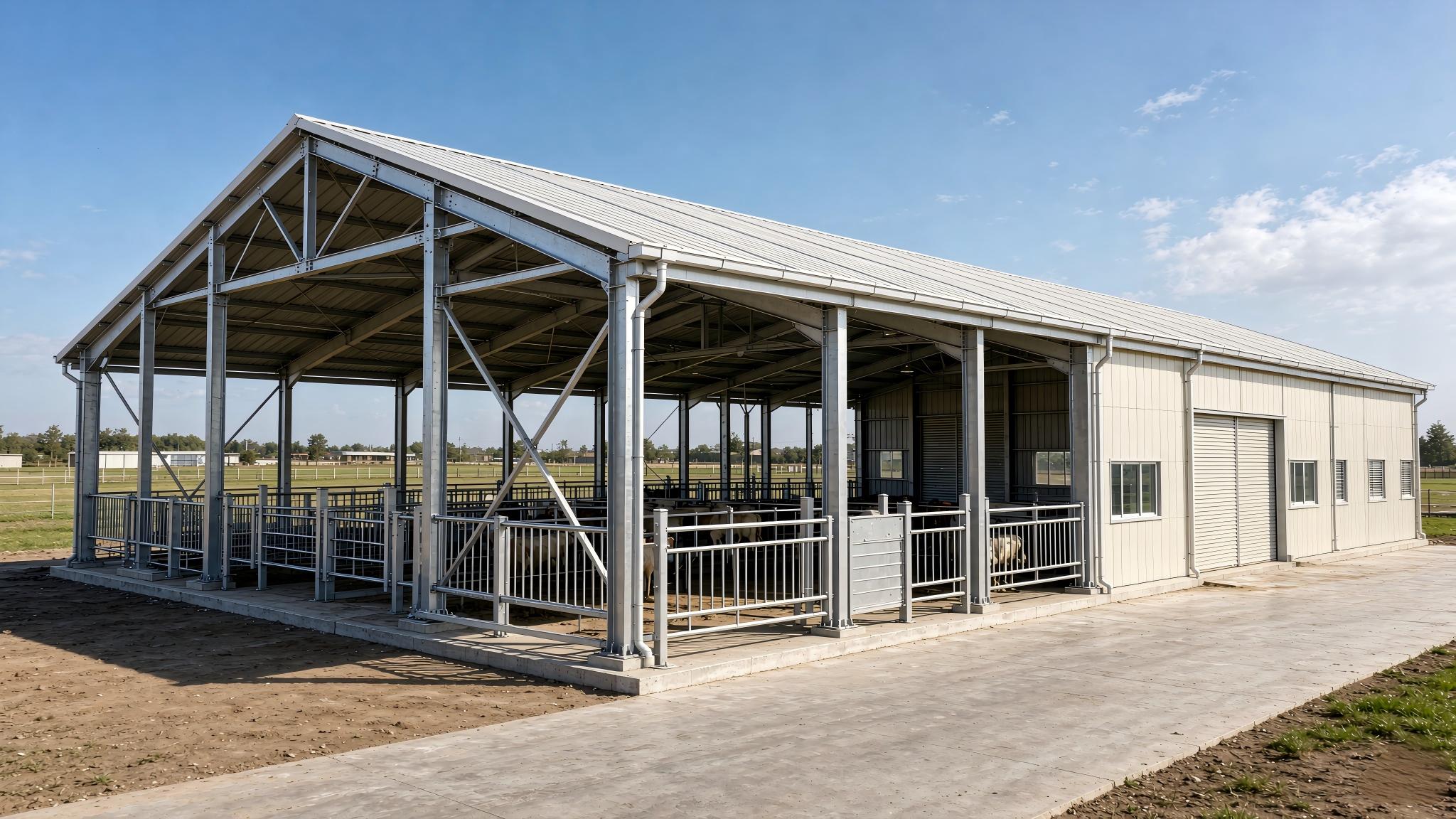 Prefab Steel Livestock Barns for Cattle, Sheep & Pigs-Strong, Ventilated & Easy to Assemble