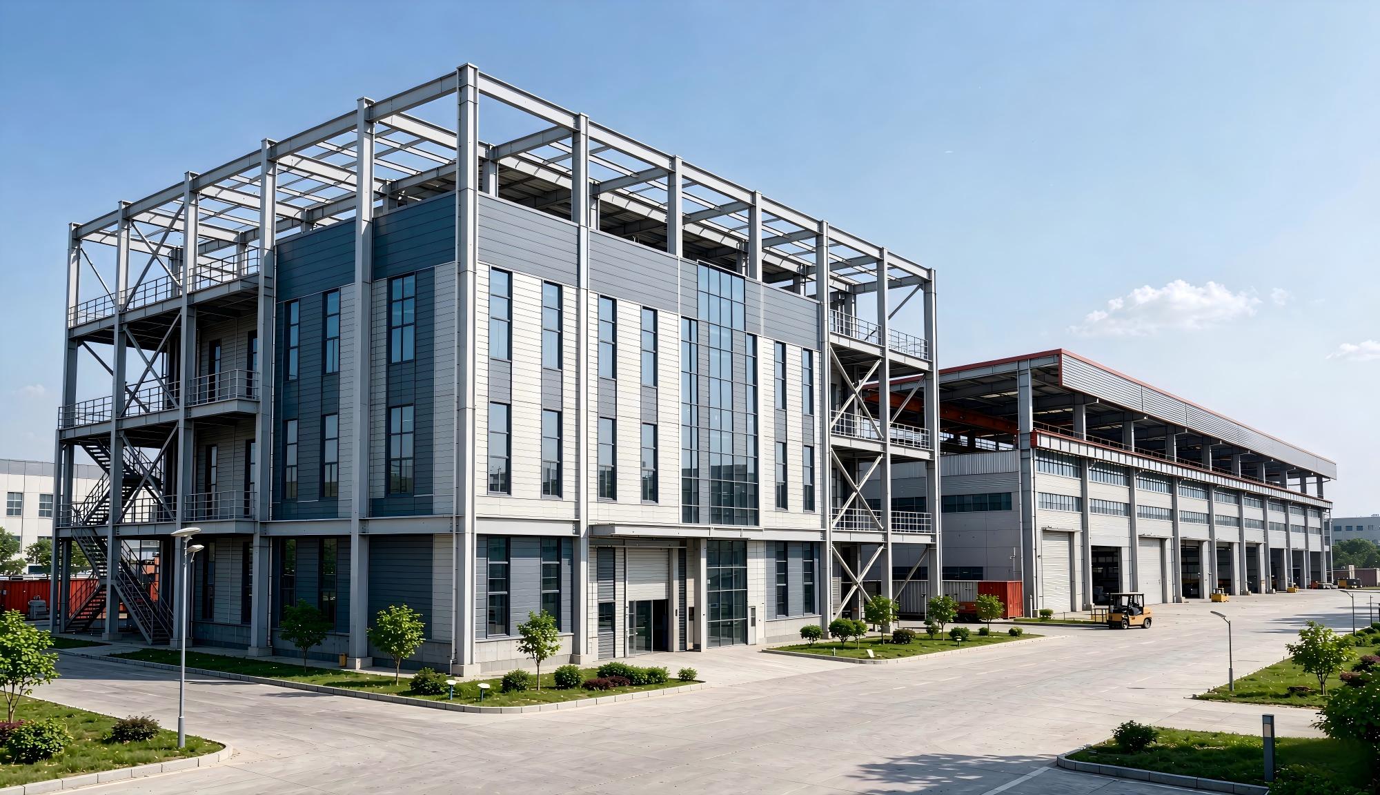 Multi-layer industrial steel structure building structure, suitable for shopping malls and commercial purposes