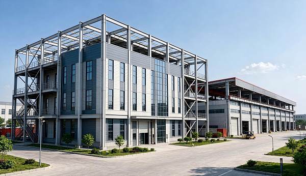 Multi-layer industrial steel structure building structure, suitable for shopping malls and commercial purposes