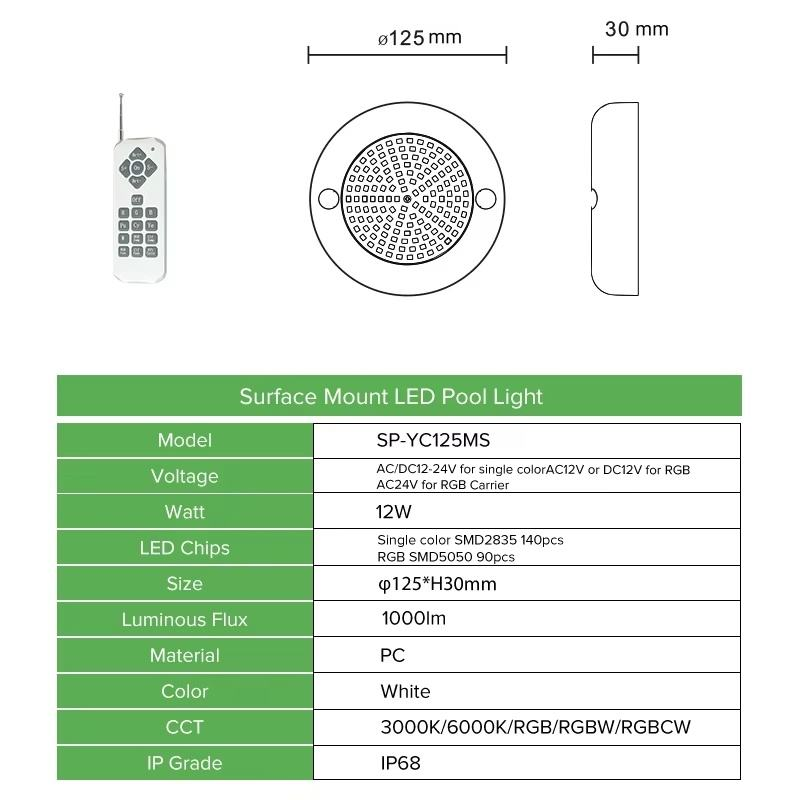 Best Selling 12W RGB LED Pool Light Underwater IP68 Computer Light Body AC DC 12-24V White Surface Installation Private Model Patent