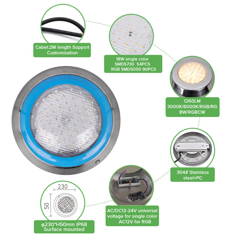 LED lamp IP68 protection PC lamp body AC DC12-24V 3000-6000K color temperature landscape pool lighting