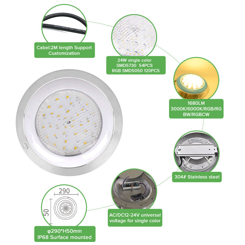 LED lamp IP68 protection PC lamp body AC DC12-24V 3000-6000K color temperature landscape pool lighting