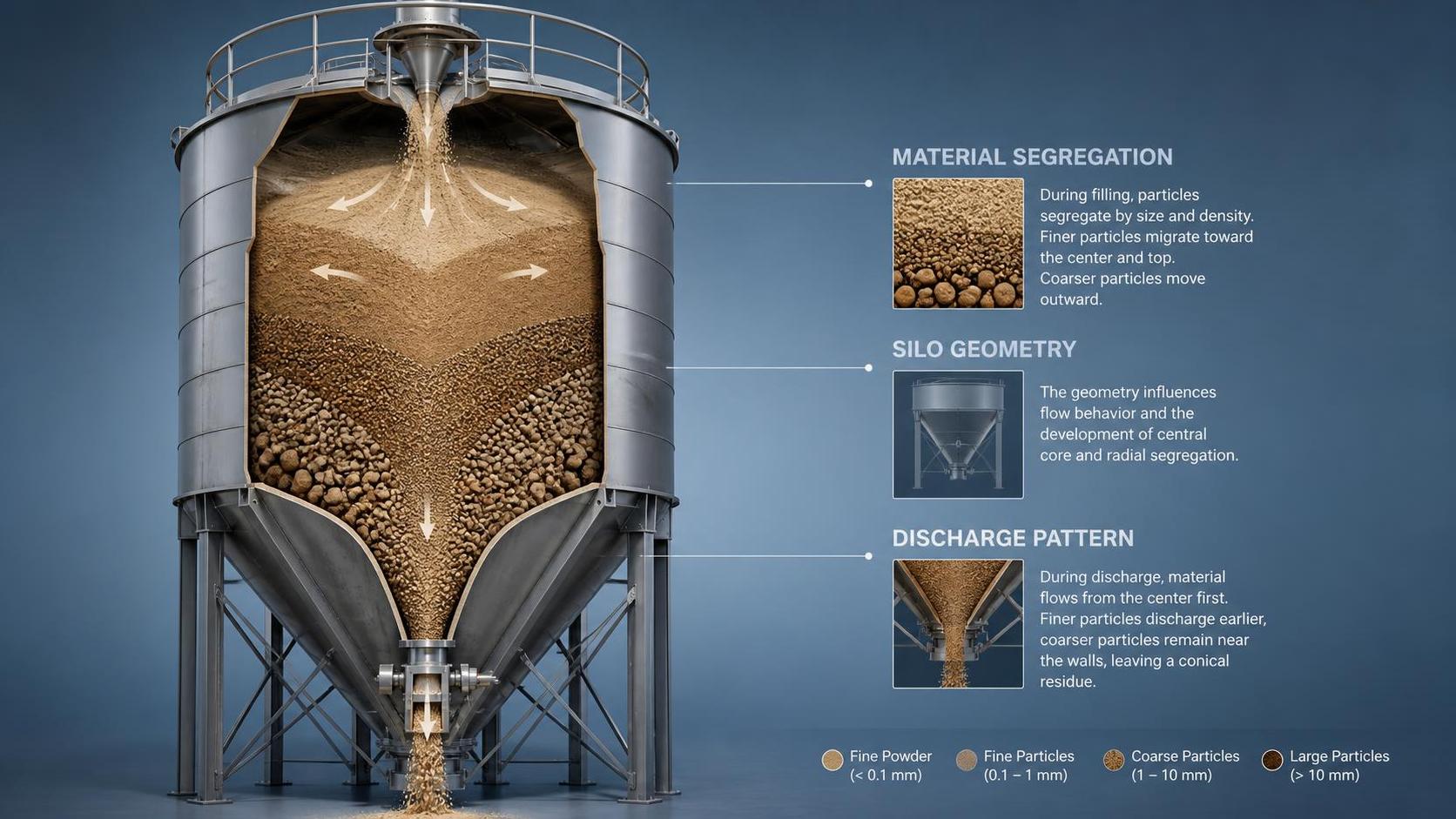 Silos de almacenamiento de materiales a granel: ¿qué afecta a la segregación del material durante el almacenamiento?