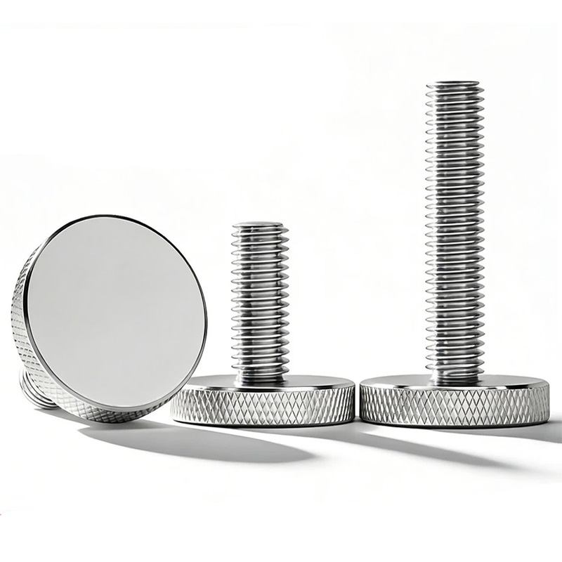 Hand-tightened bolt knurled flat head