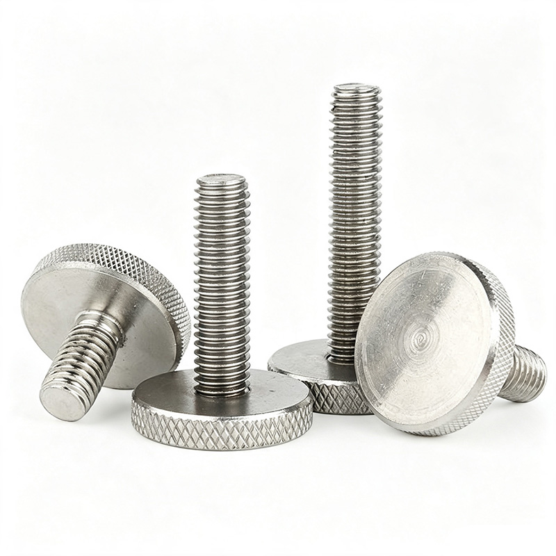 Hand-tightened bolt knurled flat head