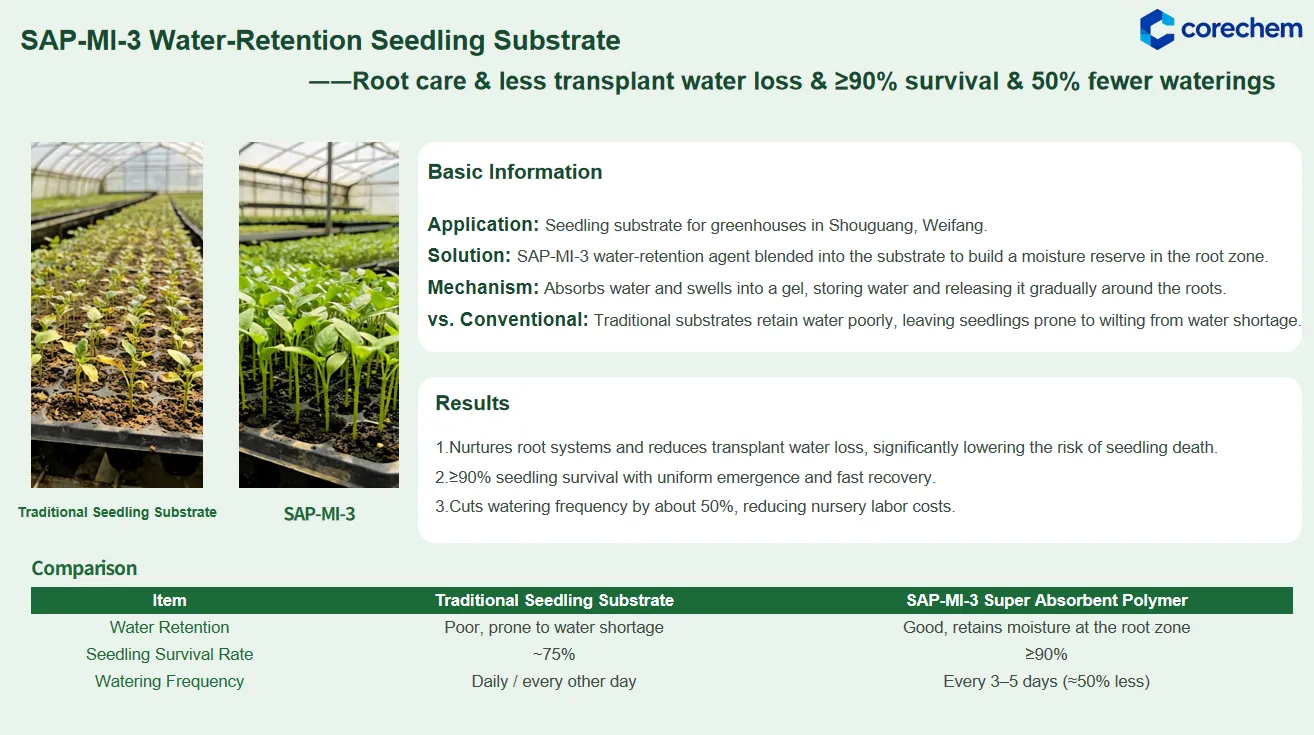 SAP-MI-3 Water-Retention Seedling Substrate -Root care & less transplant water loss & 290% survival & 50% fewer waterings