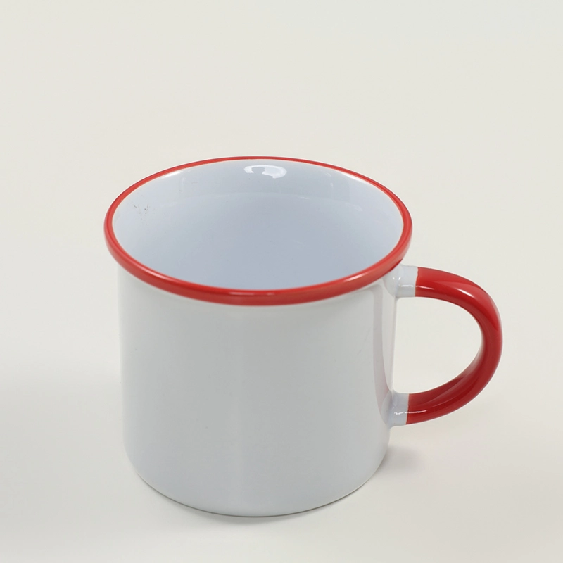 6oz Red-rimmed Imitation Enamel Ceramic Mug