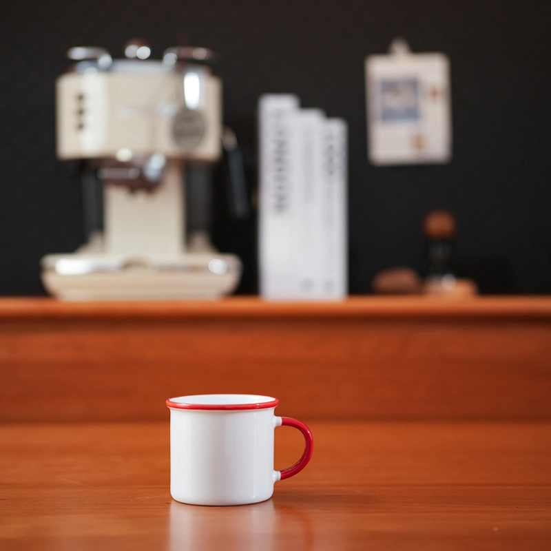 6oz Red-rimmed Imitation Enamel Ceramic Mug
