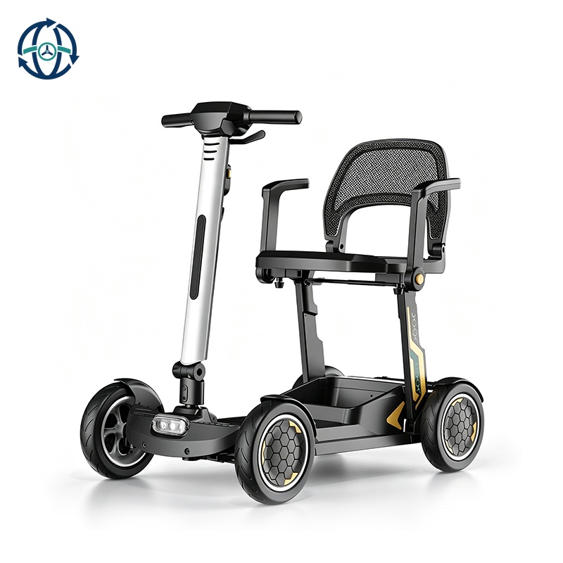 Lightweight 4-Wheel Aluminium Mobility Scooter Brushless Motor 15km Range CE Certified-Portable Foldable Travel Handicapped