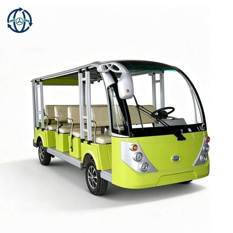 Long Range 14 Passenger Open Air Electric Tour Bus 72V150Ah Battery 100km Range All Steel Frame Resort Sightseeing Cart