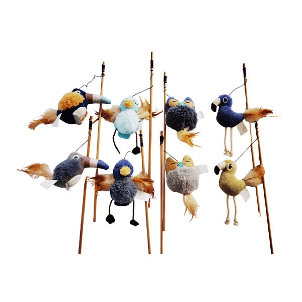 Cat Toy Assorted Bird Feather Wand Set