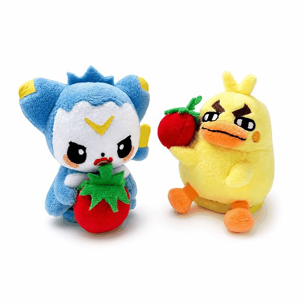 Blue Cat Yellow Duck Holding Fruit Plush Toys
