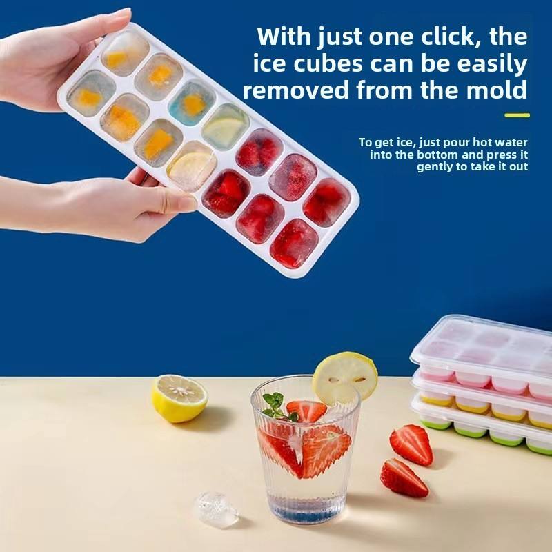H5e0bd37adeb34a90810ce7f77c0a5ba4I 14 Grid Square Silicone Ice Cube Mold With Lid Soft Bottom Easy Release Ice Tray