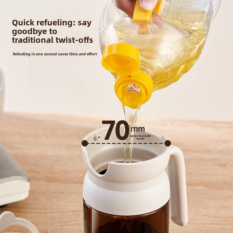 Glass Oil Pot Automatic Opening Leak-proof Adjustable Lid Tea Color Light-proof 600ml