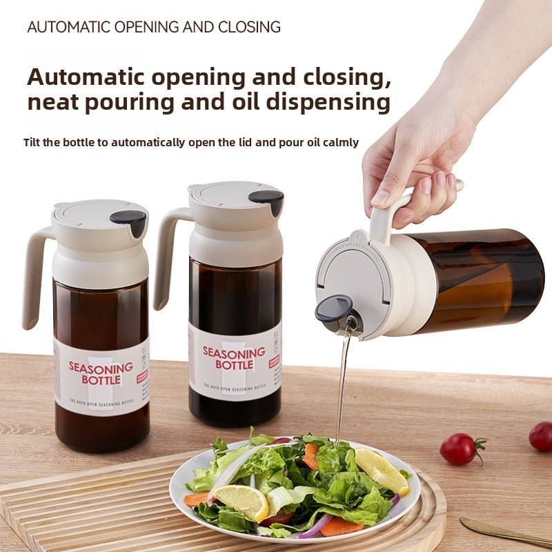 Haf3f0b80a4a440e29c6237393cf11af4P Glass Oil Pot Automatic Opening Leak-proof Adjustable Lid Tea Color Light-proof 600ml