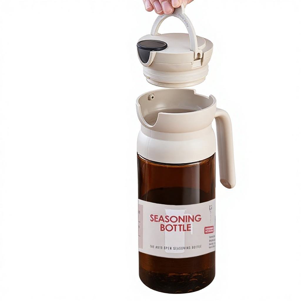Glass Oil Pot Automatic Opening Leak-proof Adjustable Lid Tea Color Light-proof 600ml