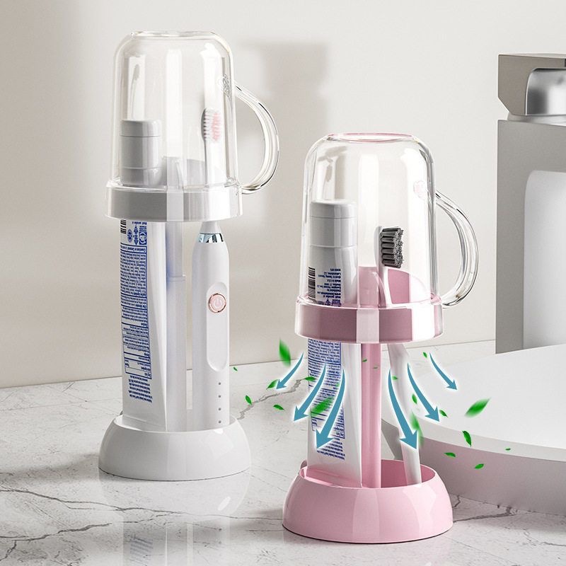 Wall Hanging Plastic Mouthwash Cup & Electric Toothbrush Organizer Storage