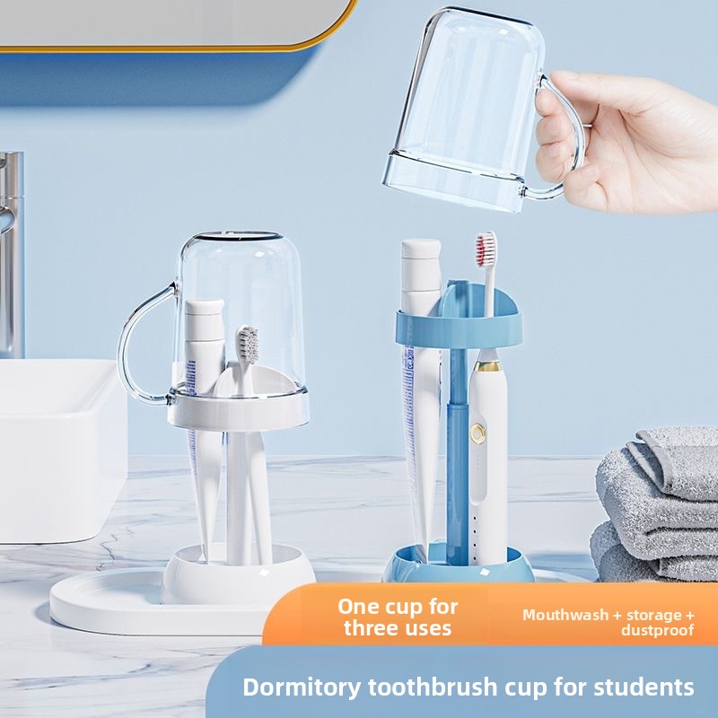 Wall Hanging Plastic Mouthwash Cup & Electric Toothbrush Organizer Storage