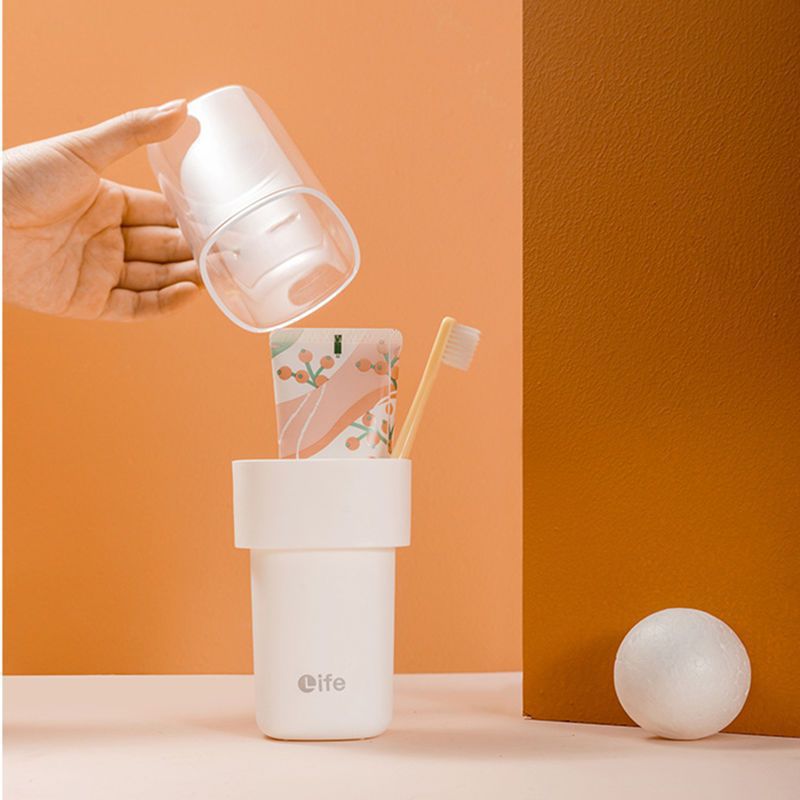 Trendy Plastic Toothbrush Cup Set with Water & Mouthwash Cups