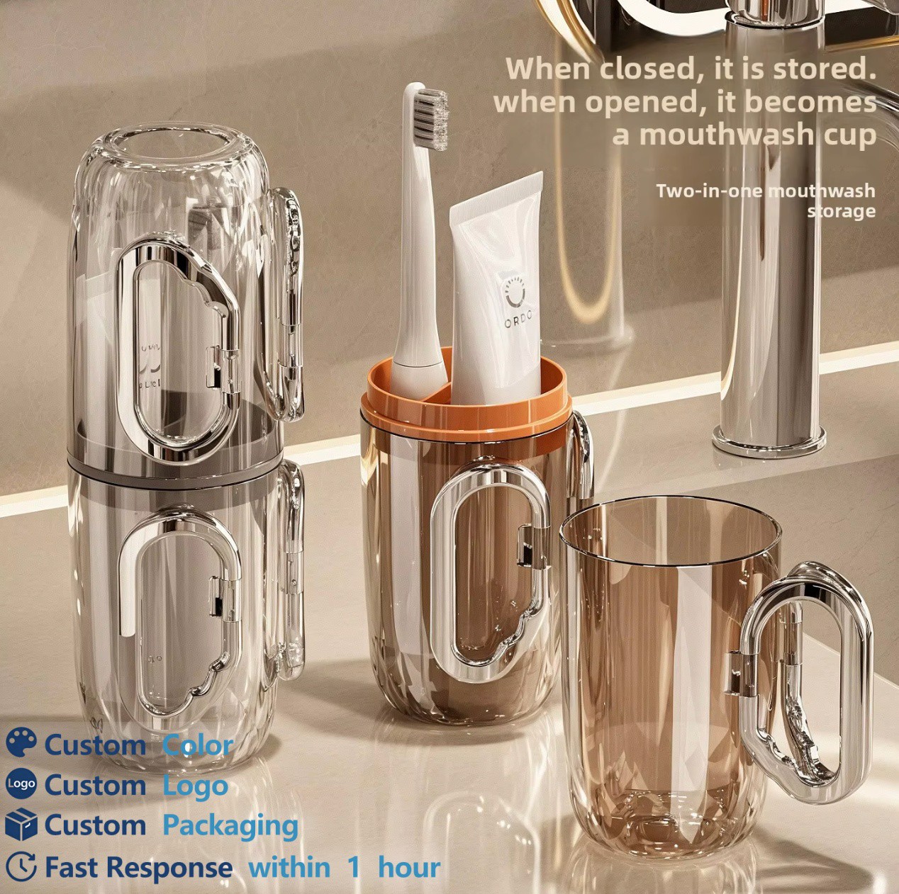 Portable Travel Toothbrush Case Mouthwash Cup Set 2 in 1 Toothpaste Storage Organizer