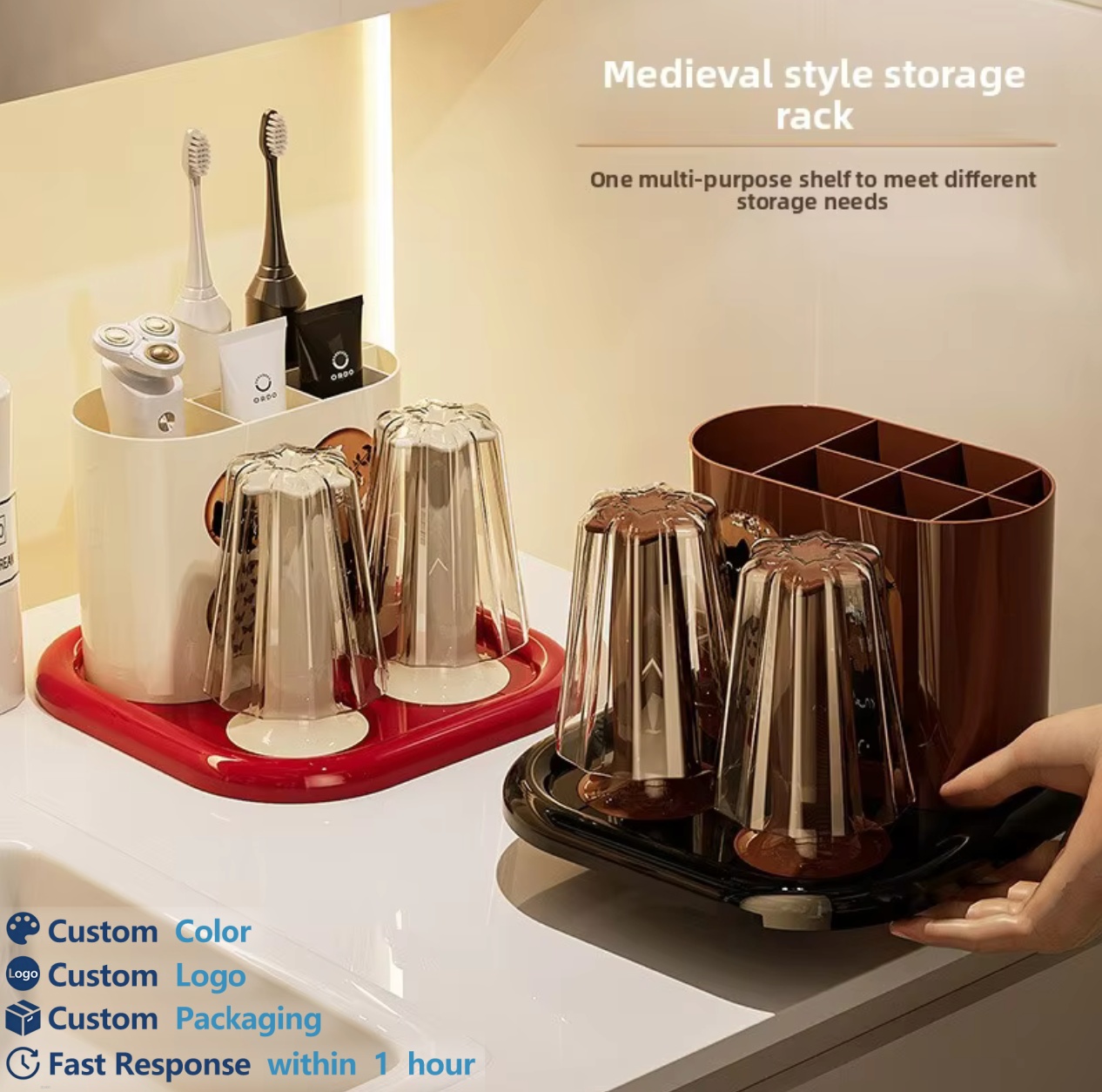 Multifunctional Bathroom Toothbrush Holder Countertop Toothpaste