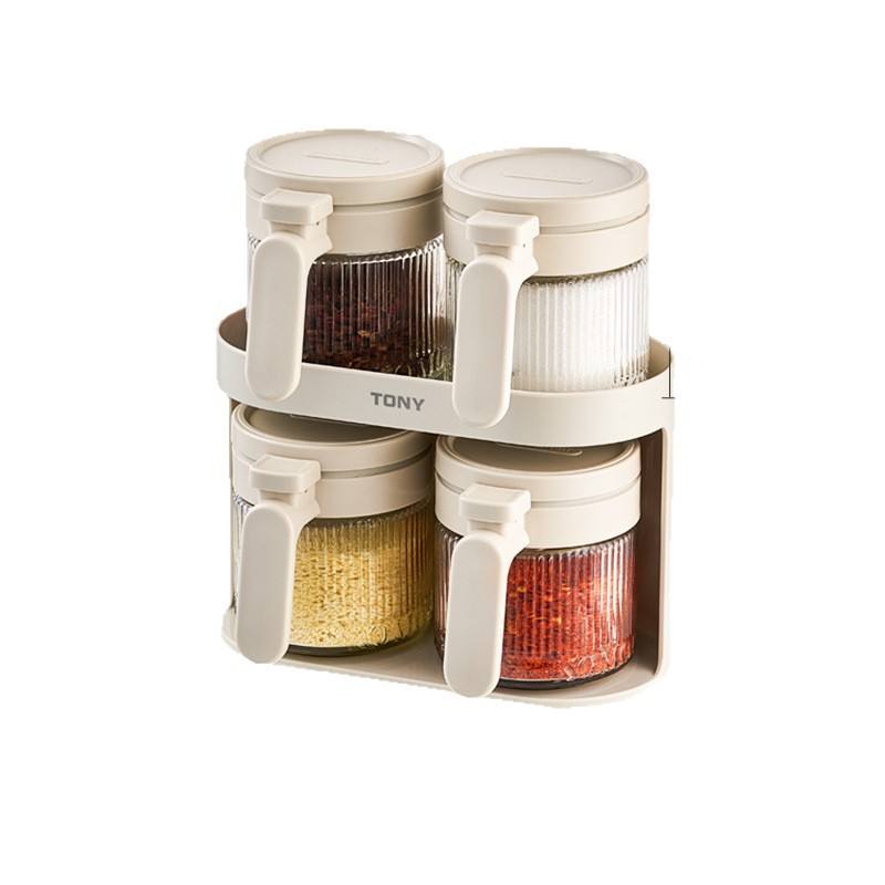 Glass Seasoning Box Jar Bottle Set Double-Layer Storage 350ml