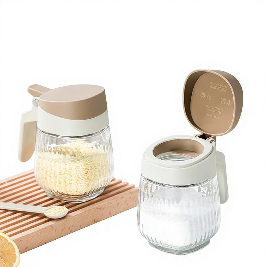 Glass Seasoning Bottle Automatic Opening Closing Green Modern Minimalist 350ml H9366d3b21664458ca12e652cd242601a1