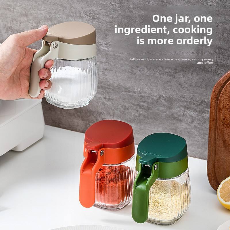 Glass Seasoning Bottle Automatic Opening Closing Green Modern Minimalist 350ml