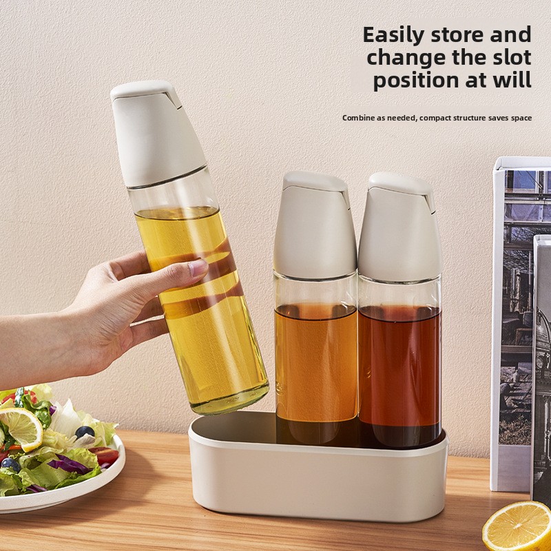 Glass Oil Seasoning Bottle Jar Set Automatic Opening Closing Lid Combination for Kitchen