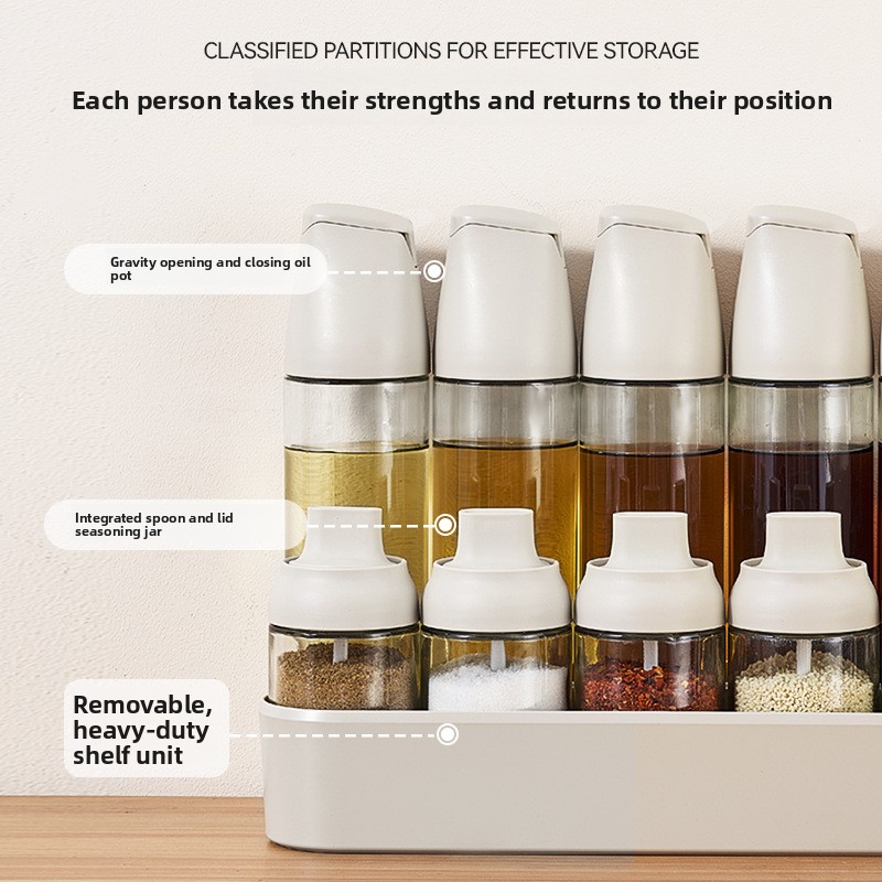 Glass Oil Seasoning Bottle Jar Set Automatic Opening Closing Lid Combination for Kitchen