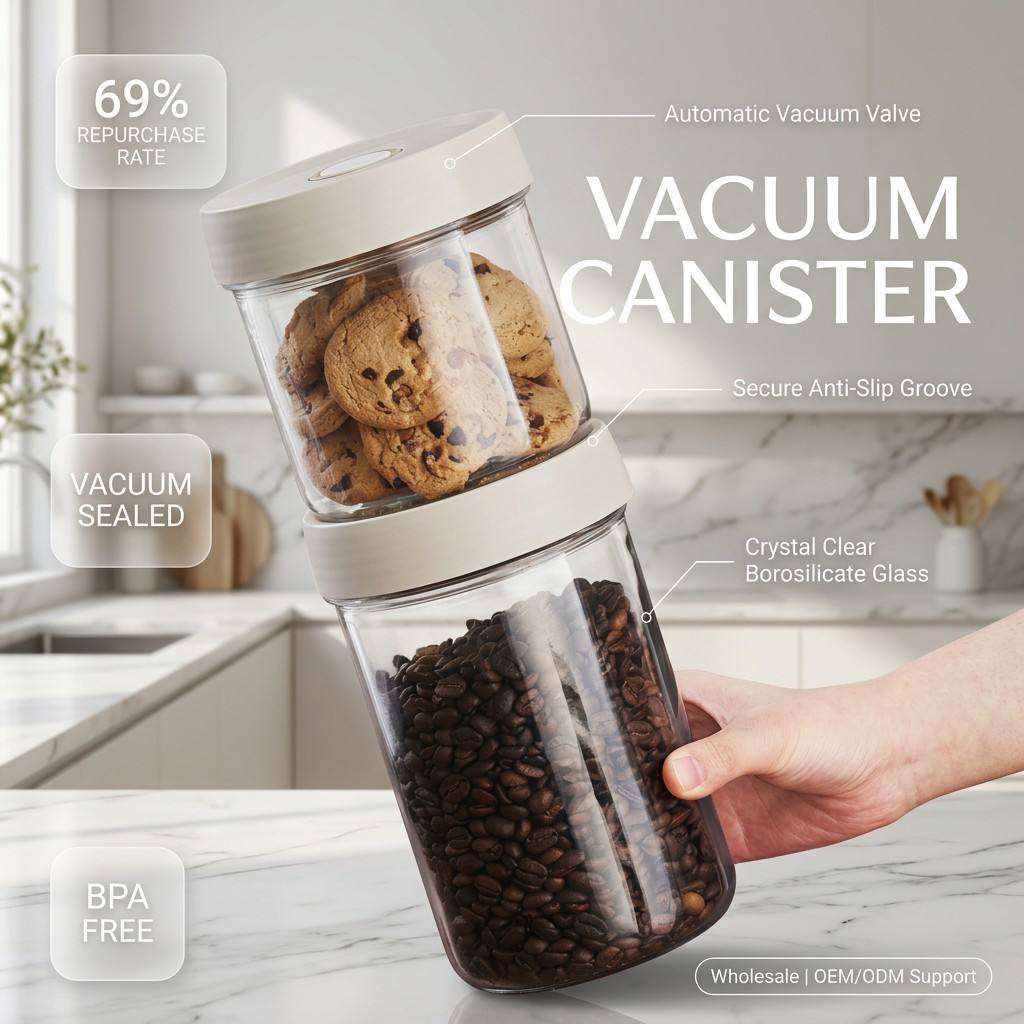Airtight Glass Food Storage Jar with Stackable Grooved Lid 850ml 1350ml