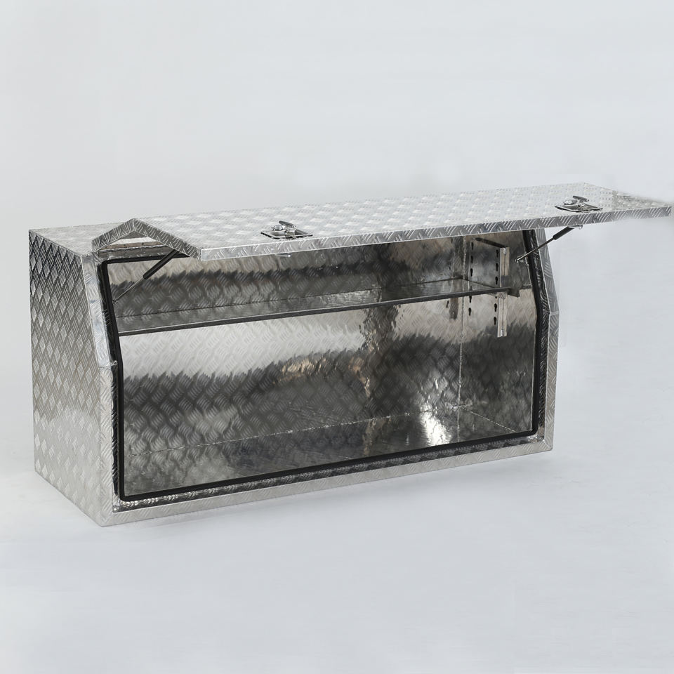 Waterproof aluminum alloy fully open storage vehicle toolbox with shelf, used for towing BH-X1485382NQ
