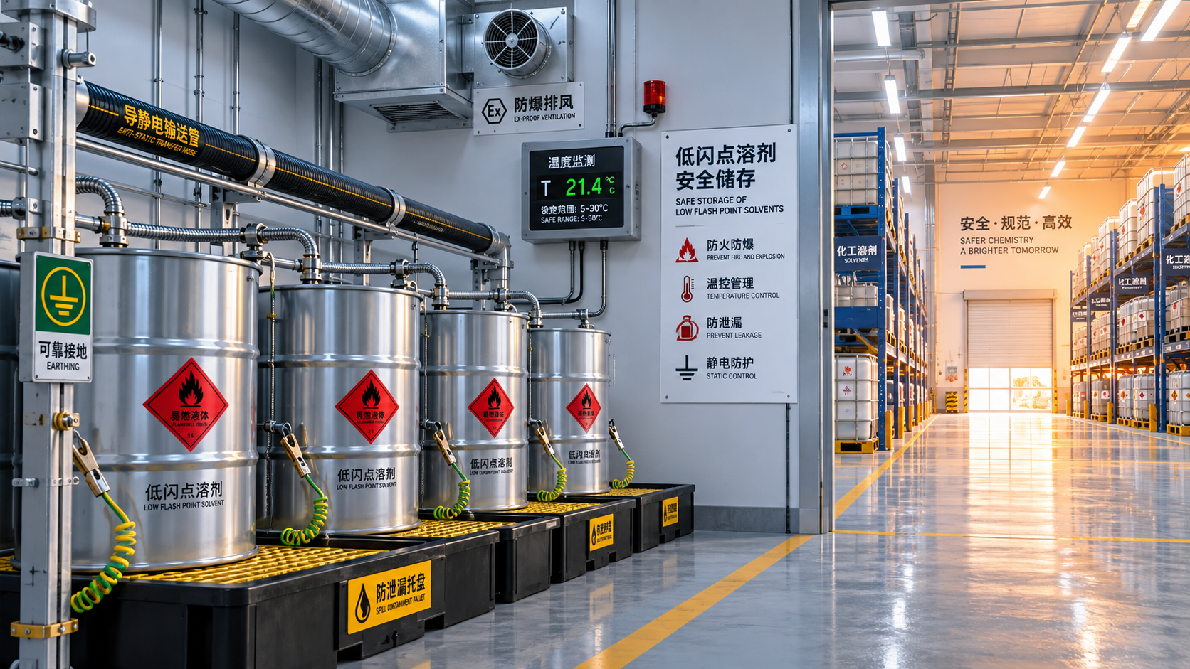 Como o ponto de fulgor afeta os requisitos de armazenamento de solventes industriais