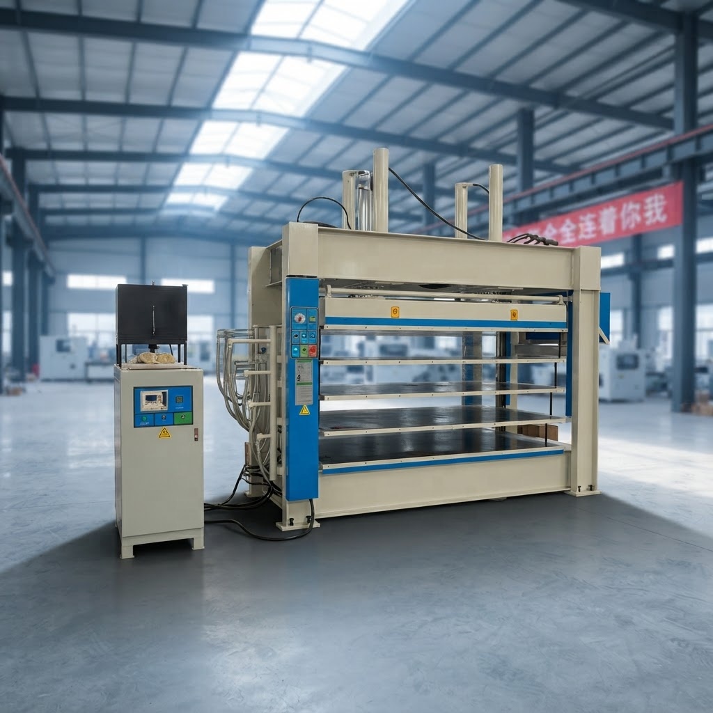 Máquina de prensado en caliente para reciclaje de residuos plásticos para la fabricación de láminas y tableros