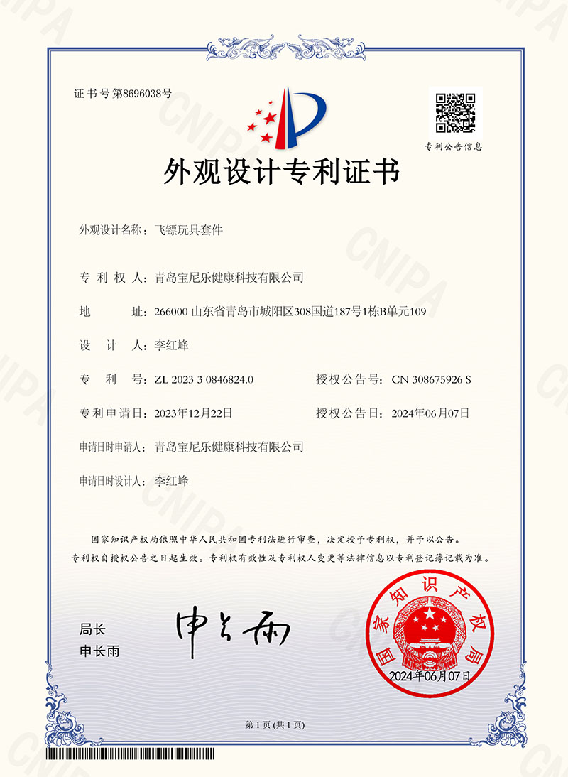 吸盘飞镖套件玩具 证书
