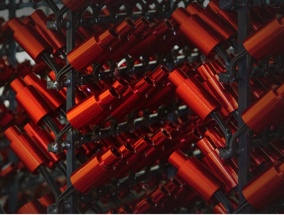 Anodizing is an electrolytic process that deposits a chemically stable oxide layer on aluminum surfaces. The resulting
