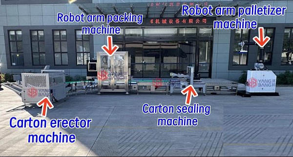 Caso de proyecto de línea de embalaje de final de línea totalmente automática de Suzhou Yangbang Machinery (desembalaje, empaquetado, sellado y paletizado)