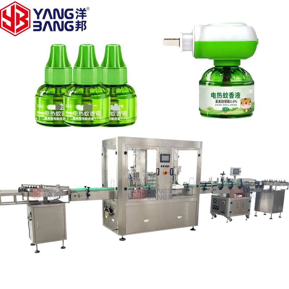 Línea de producción totalmente automática de líquido repelente de mosquitos YB-YG4: integra el llenado, la colocación de tapones y el taponado para ahorrar costes de mano de obra